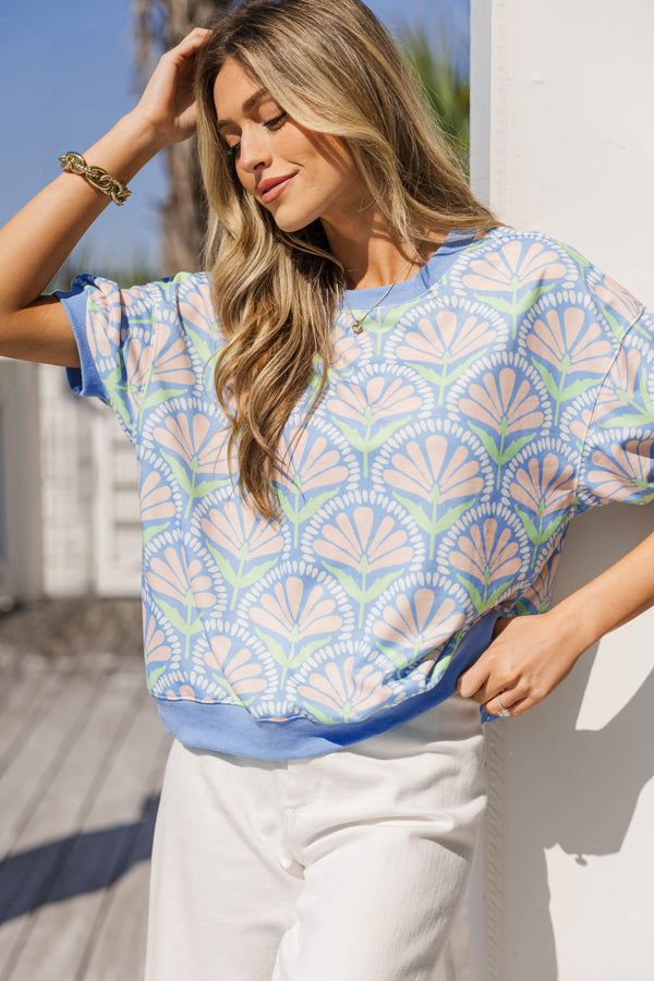 Center of Attention Blue Floral Blouse