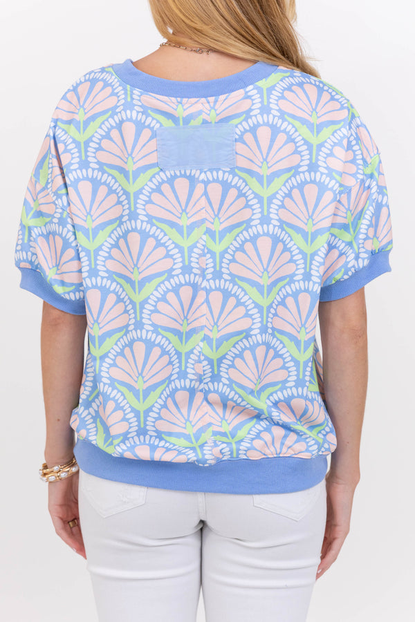 Center of Attention Blue Floral Blouse