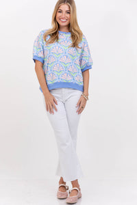 Center of Attention Blue Floral Blouse
