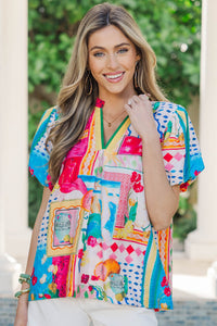 Oh So Lovely Blue Abstract Blouse