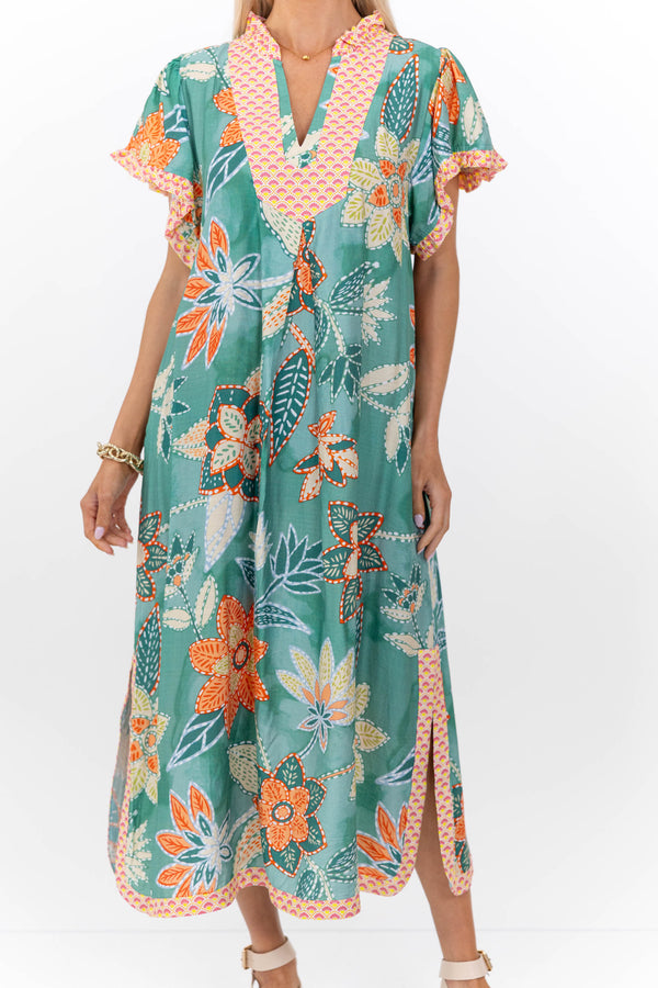 Here’s To Today Green Abstract Midi Dress
