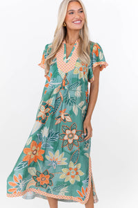 Here’s To Today Green Abstract Midi Dress