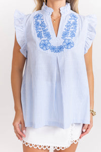 A Little More Lovely Blue Striped Blouse