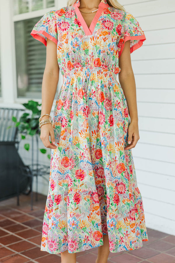 Shine Your Way Pink Abstract Midi Dress