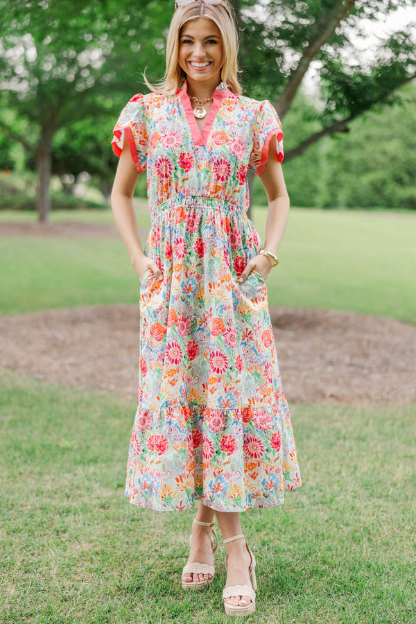 Shine Your Way Pink Abstract Midi Dress, Small - The Mint Julep Boutique