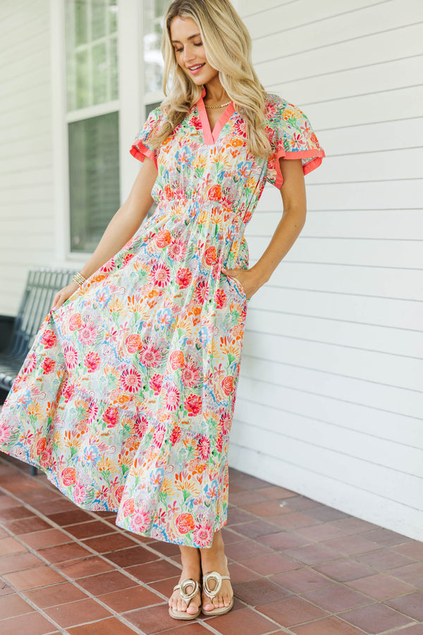 Shine Your Way Pink Abstract Midi Dress