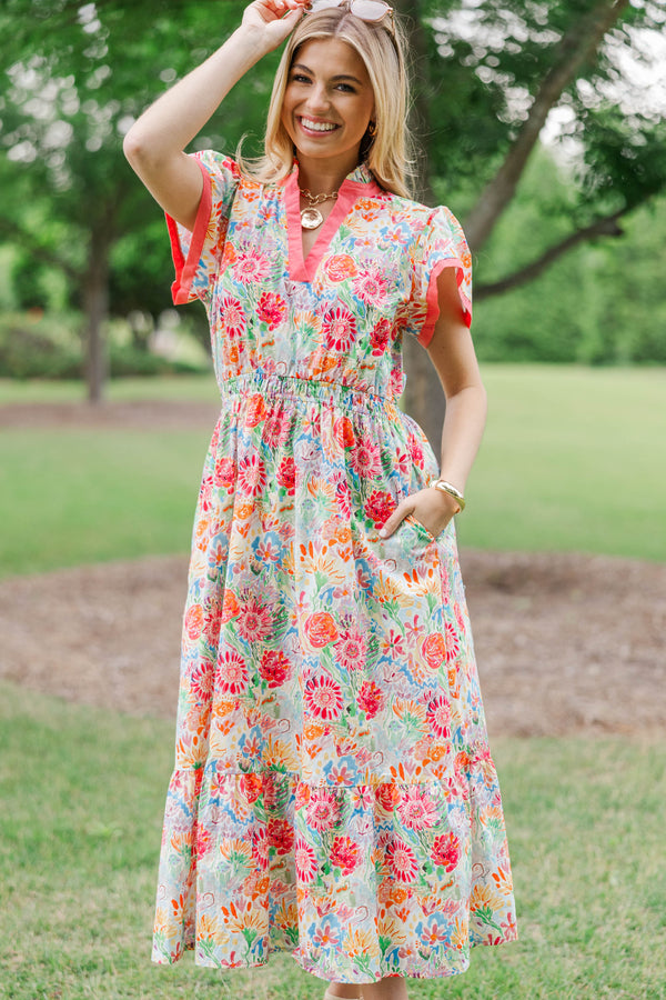 pink spring midi dress Shine Your Way Pink Abstract Midi Dress – Shop the Mint