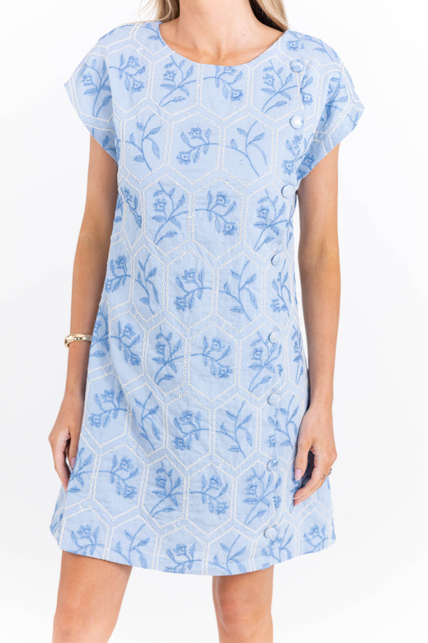 Endless Charm Blue Embroidered Dress