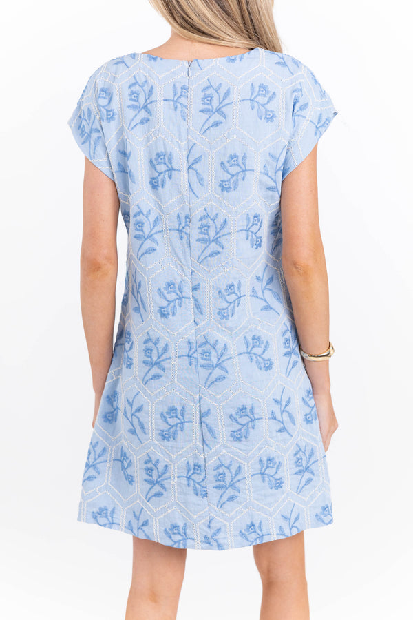 Endless Charm Blue Embroidered Dress