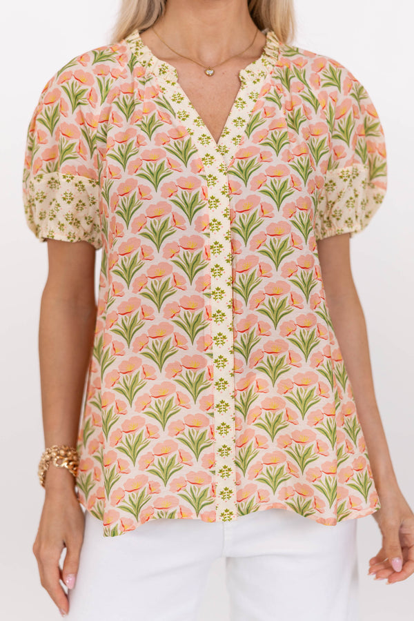 Day Well Spent Coral Floral Blouse