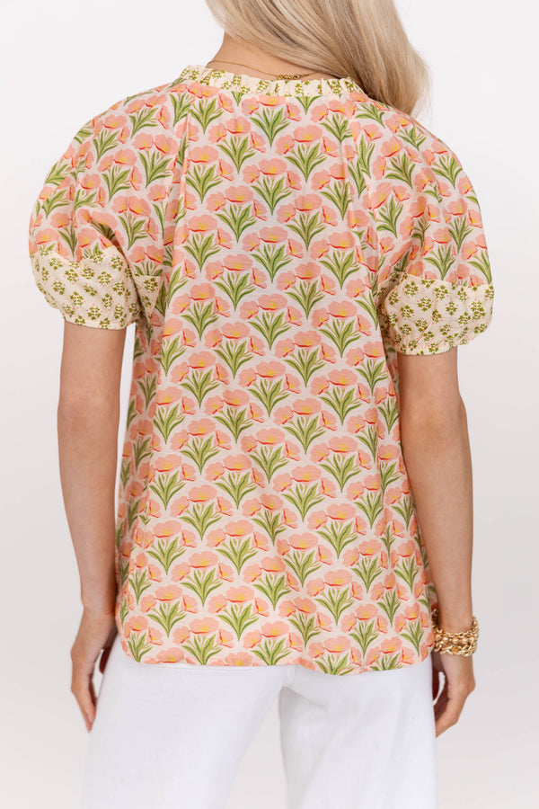 Day Well Spent Coral Floral Blouse
