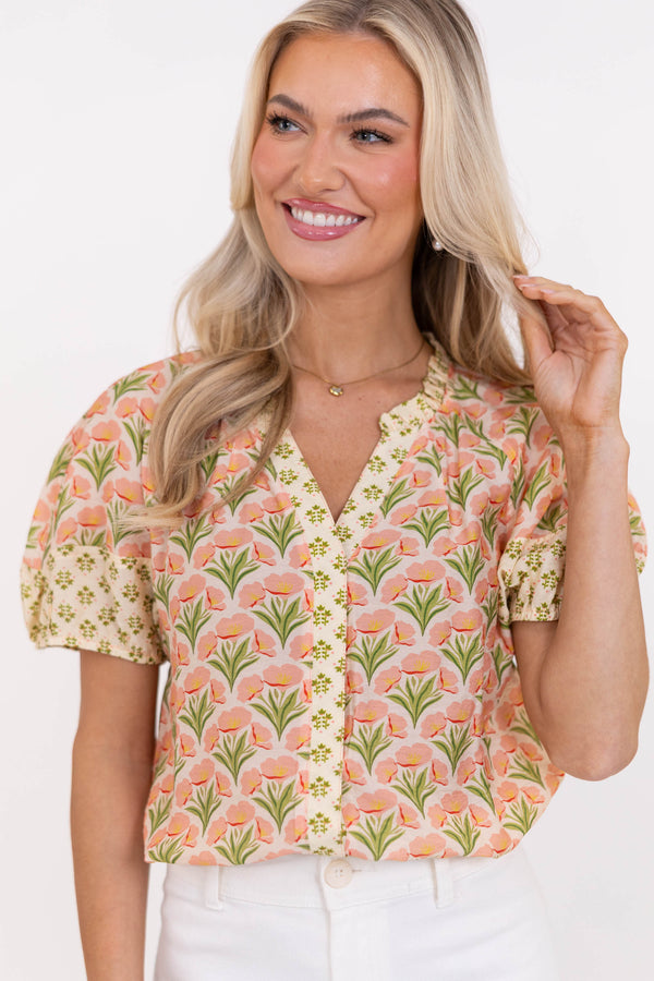 Day Well Spent Coral Floral Blouse