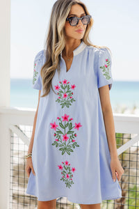 Pure Delight Blue Embroidered Dress
