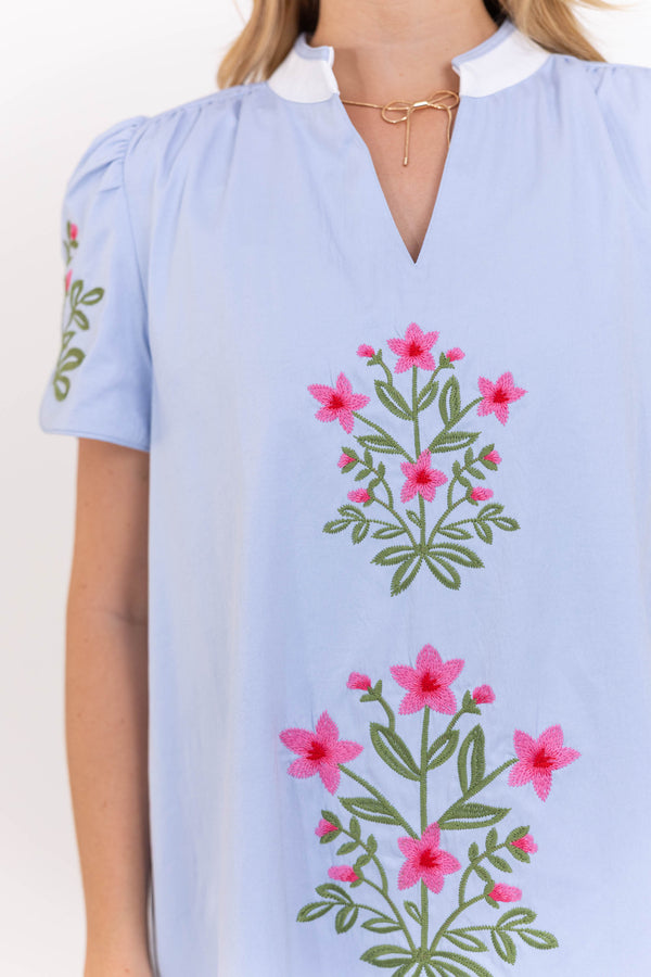 Pure Delight Blue Embroidered Dress