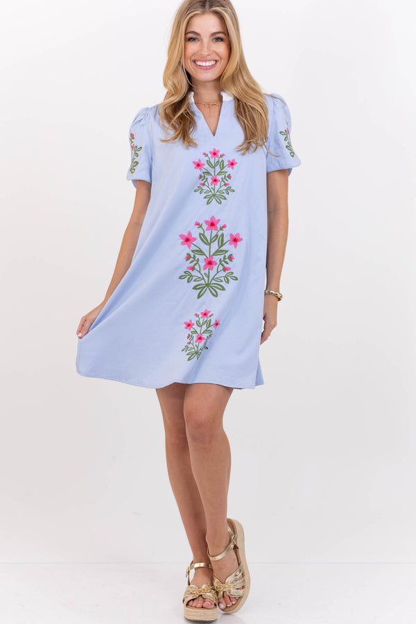 Pure Delight Blue Embroidered Dress