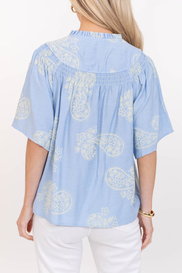 The One I Reach For Light Blue Floral Blouse