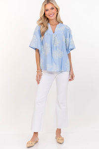 The One I Reach For Light Blue Floral Blouse