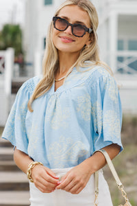 The One I Reach For Light Blue Floral Blouse