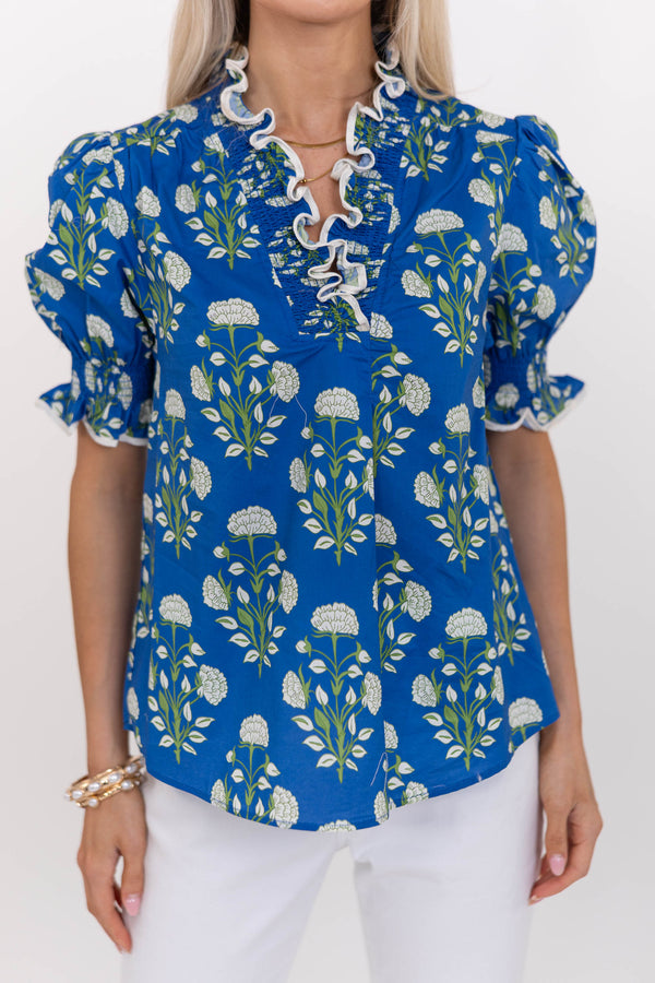 Soft Smiles Only Blue Ditsy Floral Blouse
