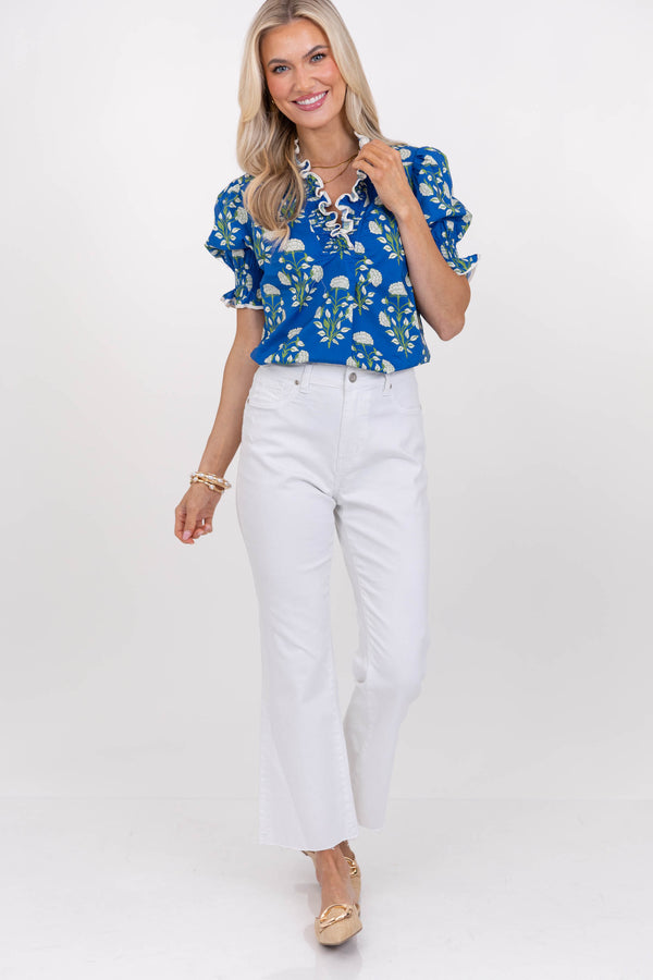 Soft Smiles Only Blue Ditsy Floral Blouse