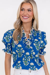 Soft Smiles Only Blue Ditsy Floral Blouse