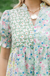 Honey Please Green Mixed Print Midi Dress