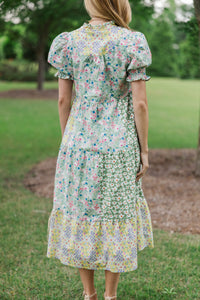 Honey Please Green Mixed Print Midi Dress