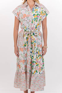 For The Occasion Coral Mixed Print Midi Dress