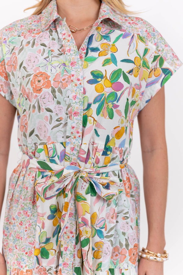 For The Occasion Coral Mixed Print Midi Dress