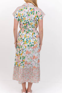 For The Occasion Coral Mixed Print Midi Dress