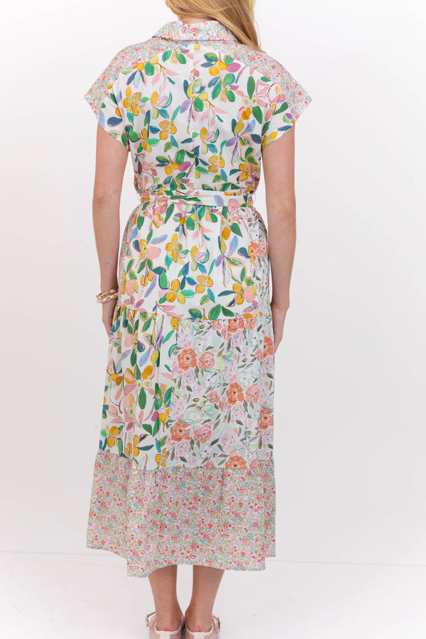 For The Occasion Coral Mixed Print Midi Dress