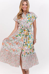 For The Occasion Coral Mixed Print Midi Dress