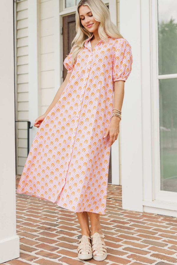 Graceful Heart Pink Medallion Midi Dress