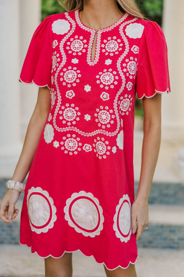 So Good You’ll Smile Pink Embroidered Dress