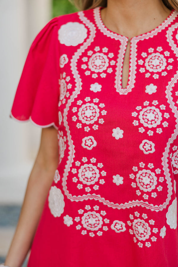 So Good You’ll Smile Pink Embroidered Dress