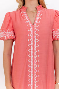 Dear To Me Coral Embroidered Dress
