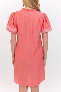Dear To Me Coral Embroidered Dress