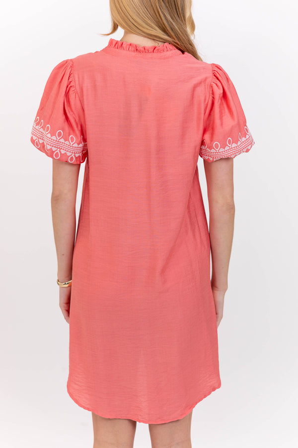Dear To Me Coral Embroidered Dress, Large - The Mint Julep Boutique