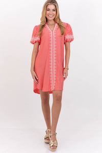 Dear To Me Coral Embroidered Dress