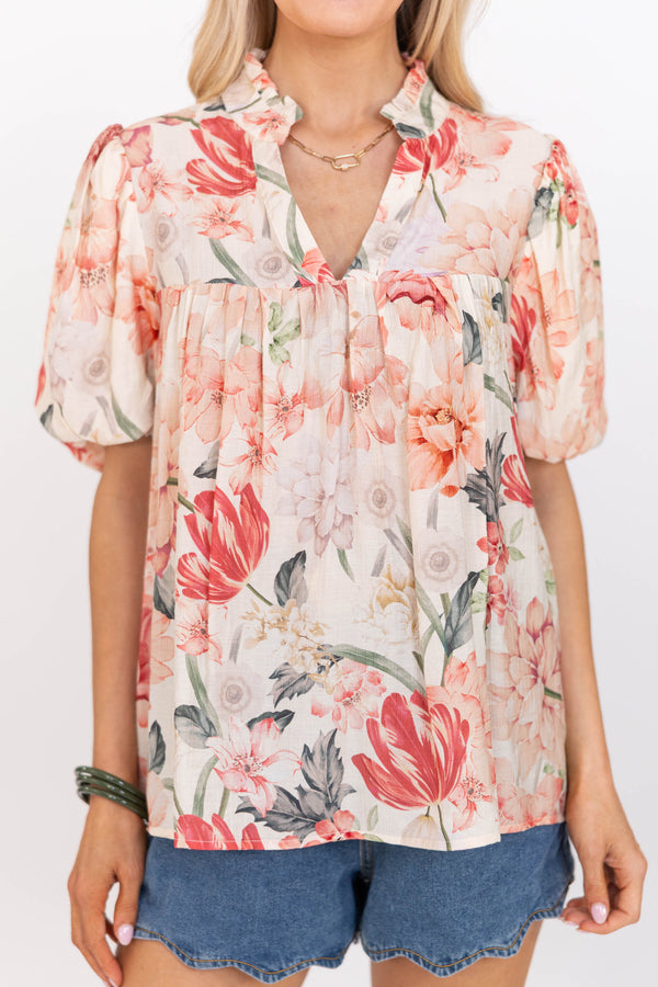 A Little Bit Lovely Cream Floral Blouse