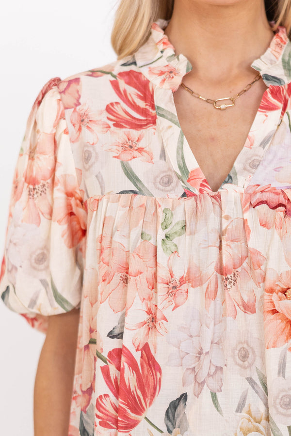 A Little Bit Lovely Cream Floral Blouse