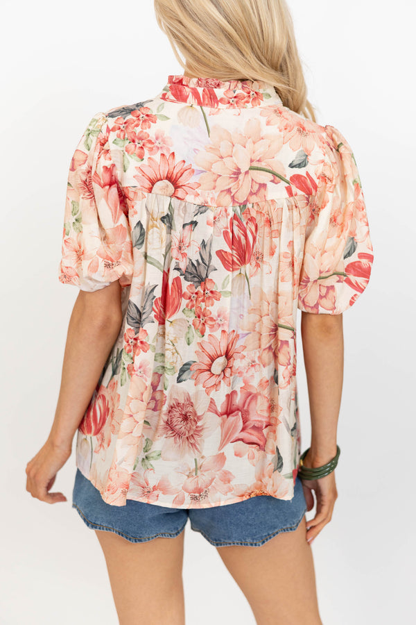 A Little Bit Lovely Cream Floral Blouse