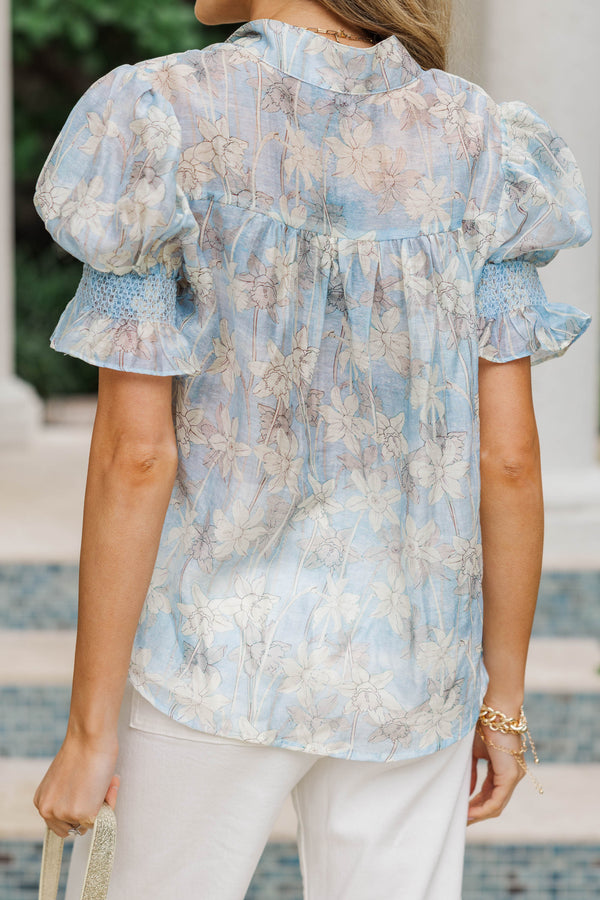 Quietly Stunning Blue Floral Blouse