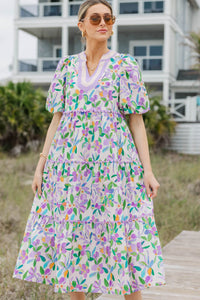 Always Works Well Lavender Floral Midi Dress