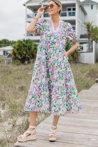 Always Works Well Lavender Floral Midi Dress