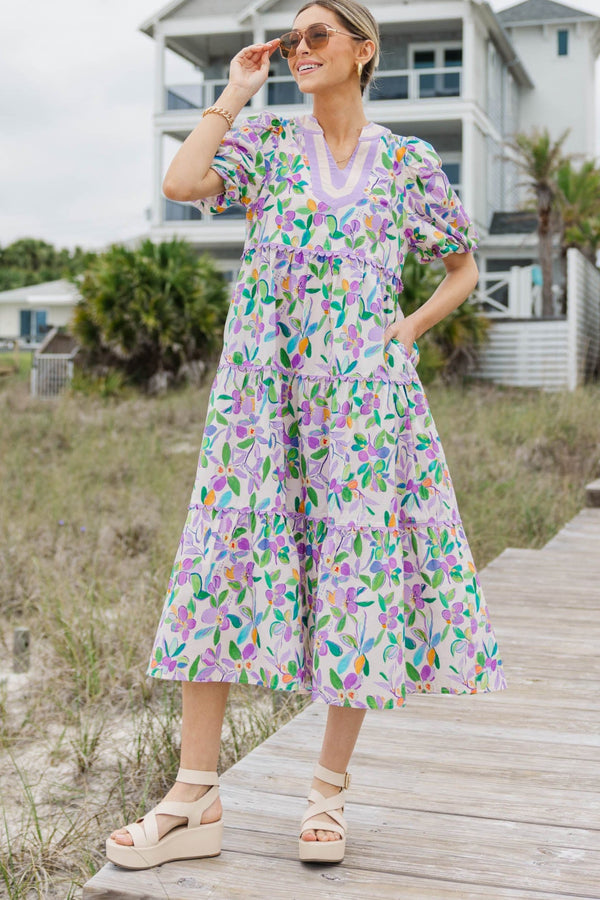 Always Works Well Lavender Floral Midi Dress