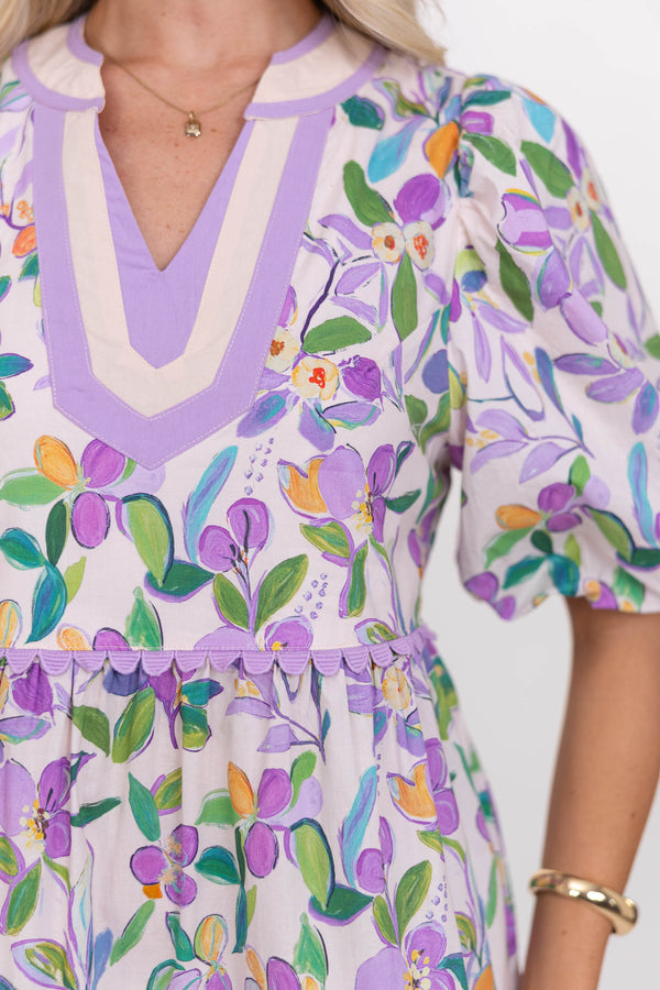 Always Works Well Lavender Floral Midi Dress