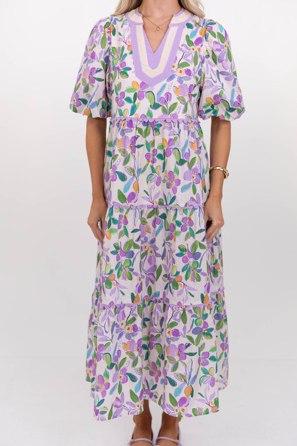 Always Works Well Lavender Floral Midi Dress