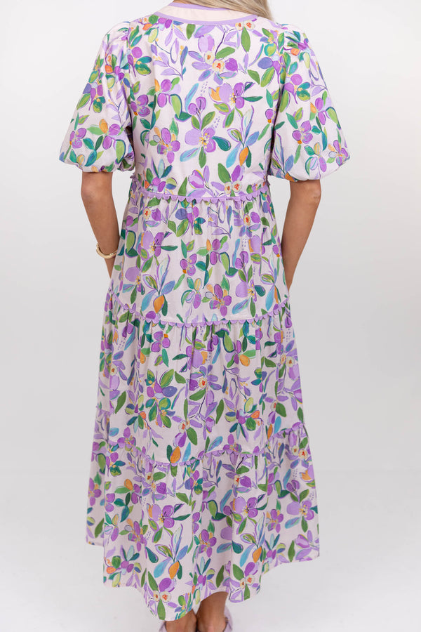 Always Works Well Lavender Floral Midi Dress