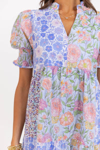 Easy To Fall For Blue Mixed Print Midi Dress